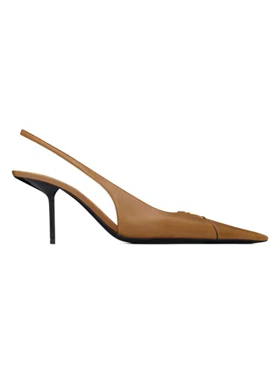 Saint Laurent Babylone Breteuil Slingback Pumps In Brown