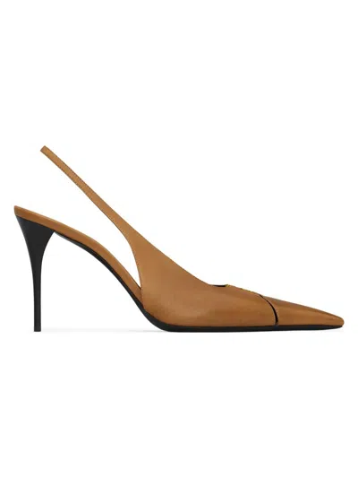 Saint Laurent Babylone Breteuil Slingback Pumps In Brown