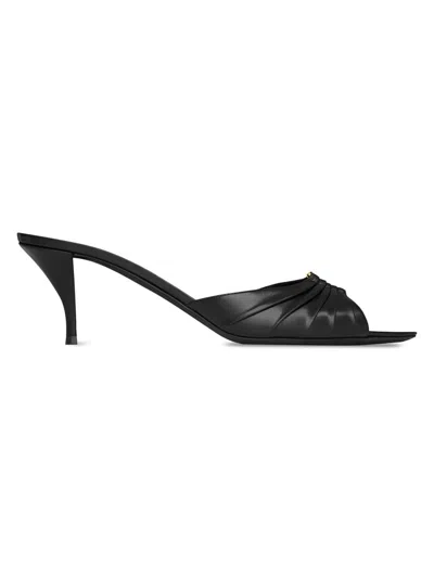 Saint Laurent Babylone Embellished Gathered Glossed-leather Mules In Black