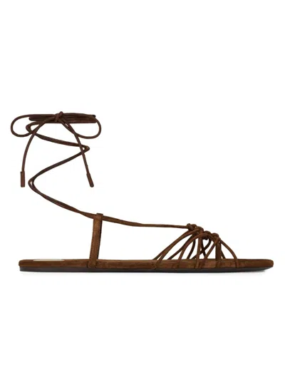 Saint Laurent Babylone Lace-up Strappy Sandals In Brown