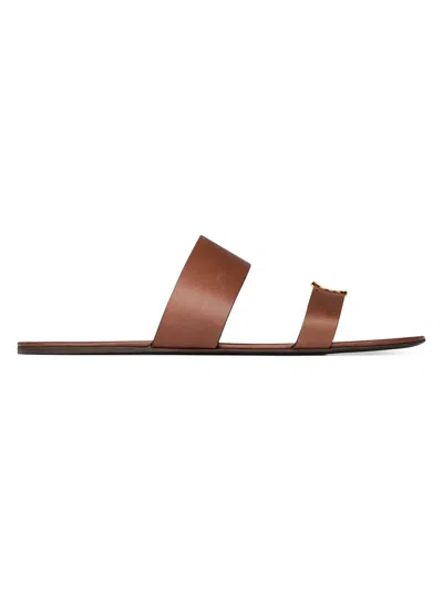Saint Laurent Women's Babylone Slides In Smooth Leather In Brown