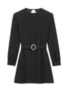 Saint Laurent Crystal Belt Long Sleeve Open Back Minidress In Black