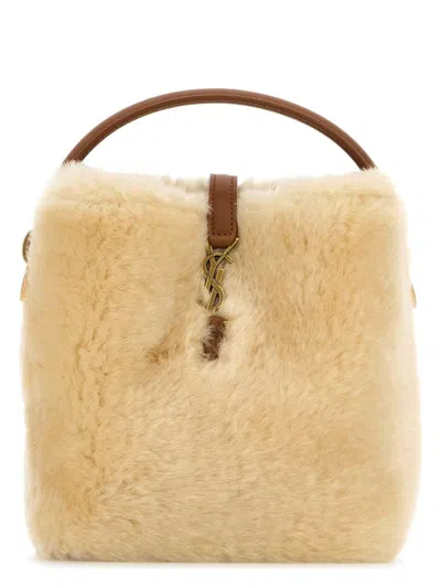 Saint Laurent Women's Beige Shearling Mini Le 37 Bucket Bag
