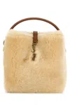 Saint Laurent Women Beige Shearling Mini Le 37 Bucket Bag
