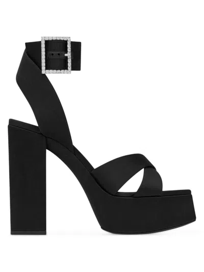 Saint Laurent Women's Bianca Platform Sandals In Satin Crepe In Black