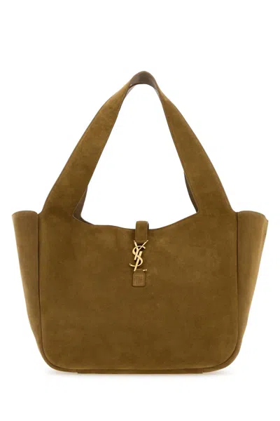 Saint Laurent Women Biscuit Suede Leather Le 5 Ã 7 Bea Shoppong Bag In Brown