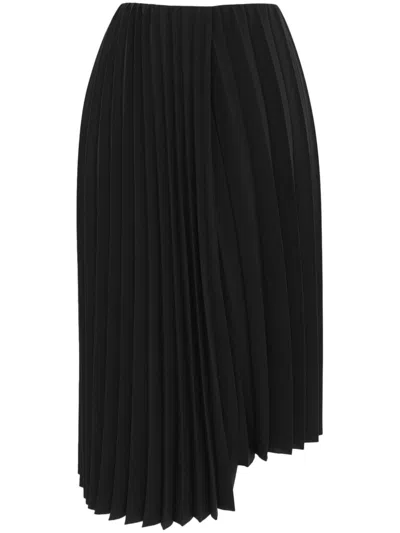 Saint Laurent Women's Black Asymmetric Pleated Midi Skirt For Fw23