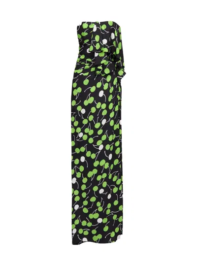 Saint Laurent Women Black Cherry Silk Long Bustier Dress In Green