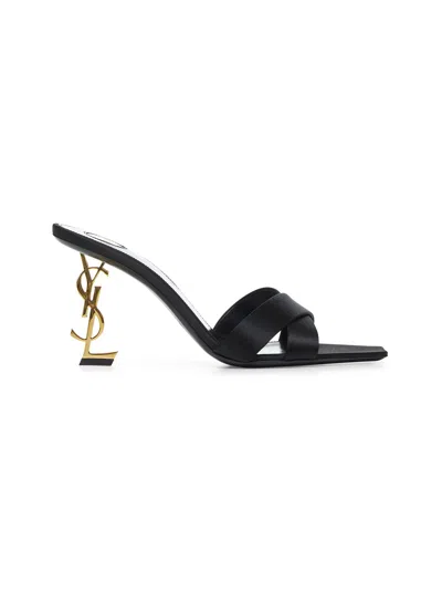 Saint Laurent Women Black Crêpe Satin Opyum Mules