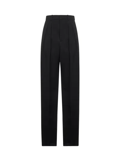 Saint Laurent Women Black Grain De Poudre Wool Wide Leg Trousers