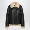 Saint Laurent Leather Jacket With Shearling Collar In Brown
