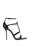 Saint Laurent Cassandra Logo-embellished Patent-leather Sandals In Black
