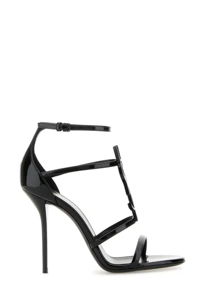 Saint Laurent Women Black Leather Cassandra Sandals