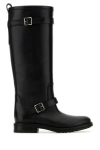 Saint Laurent Biork Leather Buckle Biker Boots In Black