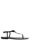 Saint Laurent Smooth Leather Cassandra Triangular Upper Flat Sandals Shoes In Black