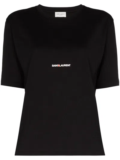 Saint Laurent Women's Black Logo T-shirt In Noir