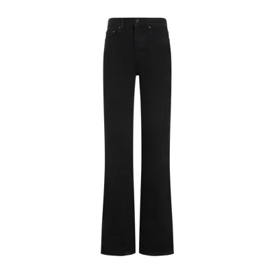 Saint Laurent Women's Black Long Cotton Straight Pants For Ss24