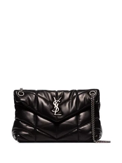 Saint Laurent Women's Black Puffer Bag S Silver Logo In Nero