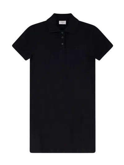Saint Laurent Women Black Shirt Collar Mini Dress In Pattern