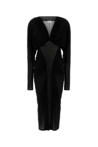 Saint Laurent Ruched Midi Dress In Black