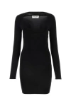 Saint Laurent Plunging Round Neck Long-sleeved Dress In Black