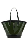 Saint Laurent Women Two-tone Vinyl And Leather Panier Shopping Bag In Black