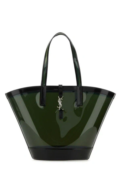 Saint Laurent Women Black Vinyl And Leather Panier Shopping Bag