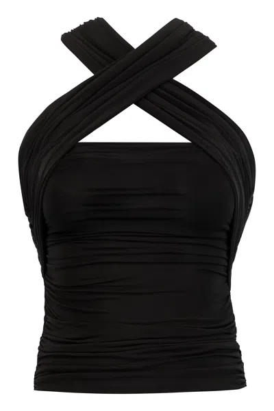 Saint Laurent Draped Black T-shirt For Women