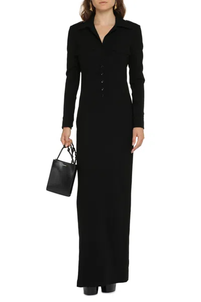 Saint Laurent Women's Black Wool Dress With Lapel Collar By Designer  For Fw22