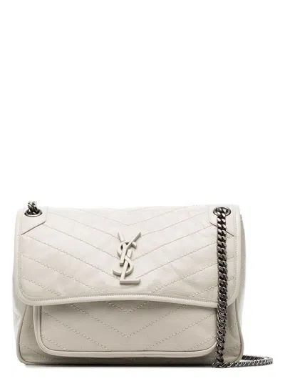 Saint Laurent Medium Niki Monogram Leather Bag In Blanc Vintage