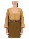 Saint Laurent Regular Fit Henley Blouse In Beige
