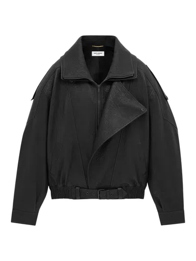 Saint Laurent Women's Bomber Jacket In Lambskin In Black