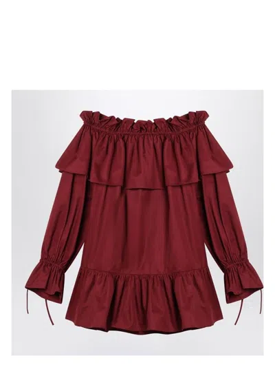 Saint Laurent Women's Bordeaux Ruffled Mini Dress