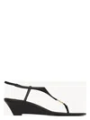 Saint Laurent Cassandra Smooth Leather Wedge Sandals In Black