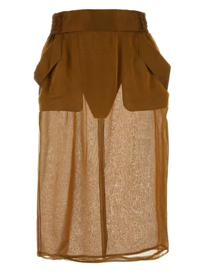 Saint Laurent Women's Bronze Silk Skirt