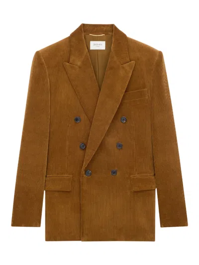 Saint Laurent Women Brown Double-breasted Blazer