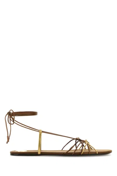 Saint Laurent Babylone Embellished Metallic Leather Sandals In Brown