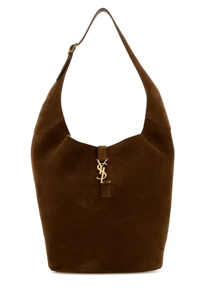 Saint Laurent Women Brown Suede Le 5 Ã 7 Shoulder Bag