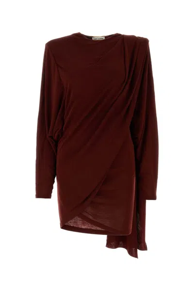 Saint Laurent Women Burgundy Jersey Mini Dress In Red