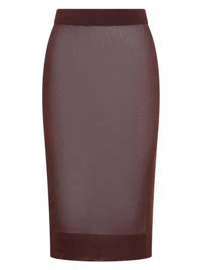 SAINT LAURENT WOMEN'S BURGUNDY SEMI-TRANSPARENT PENCIL SKIRT