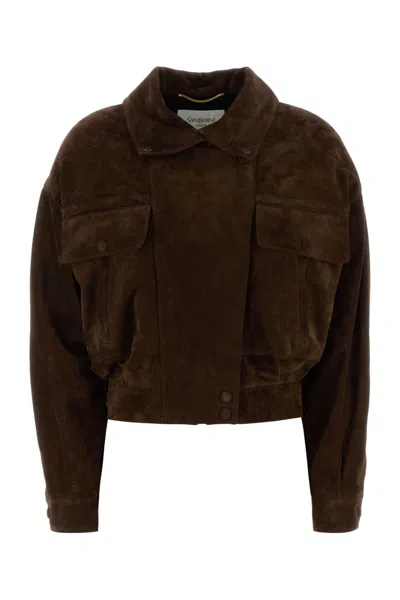 Saint Laurent Women's Calf Suede Jacket In Brown