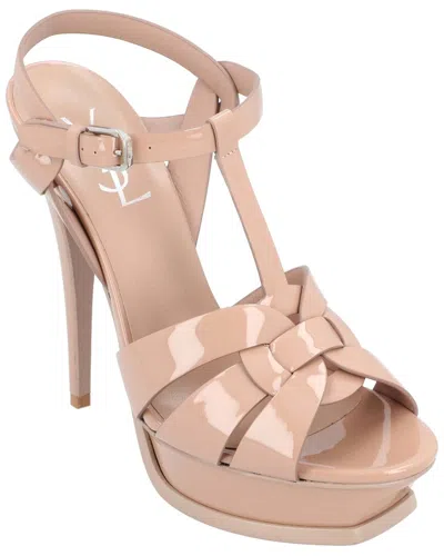 Saint Laurent Tribute Platform Sandals In Smooth Leather Beige In Neutral