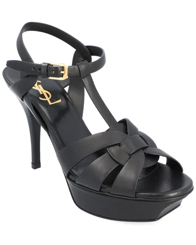 Pre-owned Saint Laurent Women's Calfskin Leather Tribute Platform Sandal (authentic Pre-  Loved)