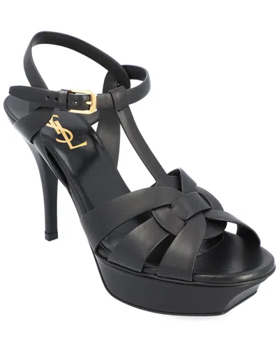 Pre-owned Saint Laurent Women's Calfskin Leather Tribute Platform Sandal (authentic Pre-  Loved)