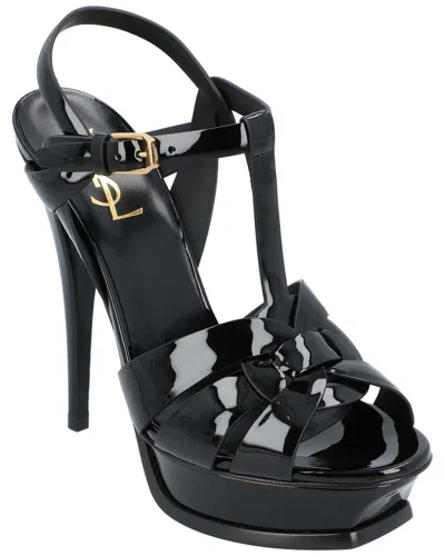 Pre-owned Saint Laurent Women's Calfskin Tribute Platform Sandal, Never Worn (authentic  Pre-loved) In Black