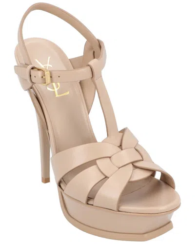 Saint Laurent Tribute Platform Sandals In Smooth Leather Beige In Neutral