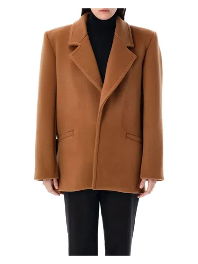 Saint Laurent Women's Camel Wool Short Coat
