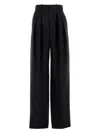 Saint Laurent Canvas High Waist Wide Leg Trousers In Black