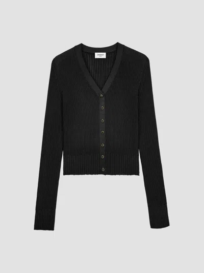 Saint Laurent Women's Cardigan In Ribbed Knit In Black