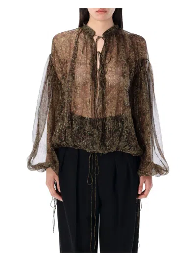 SAINT LAURENT WOMEN'S CASHMERE PRINT BLOUSE SHIRT